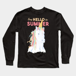 Hello Summer Unicorn Cream Long Sleeve T-Shirt